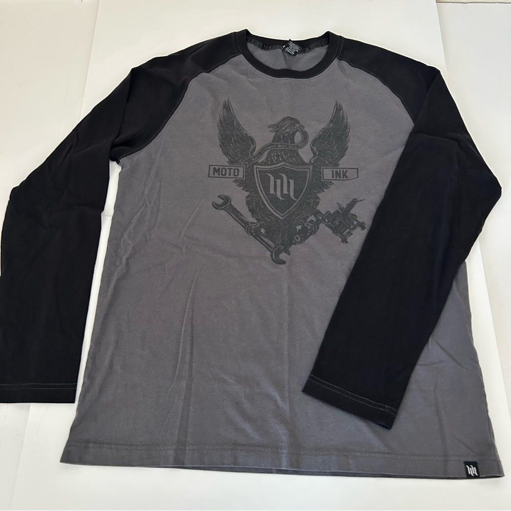 Hart & Huntington Moto Y2K Graphic Black and Gray Crew Neck Long Sleeve Tee - L